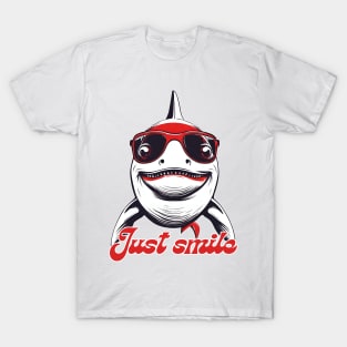 Funny white shark with red glasses invite you to smile T-Shirt